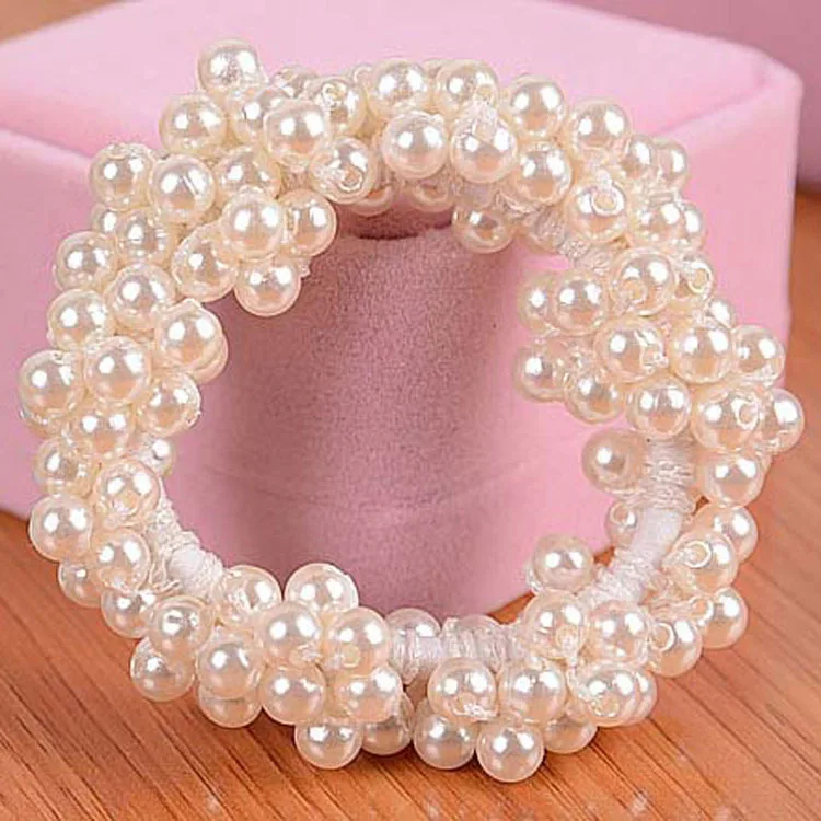 

Fashion Wild Net Red Pearl Woman Bunch Hair Ring Hair Rope High Elastic Rubber Band Girl Head Rope Bracelet Ponytail Hair Band