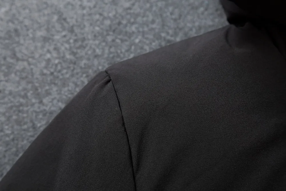 Зимний Черный пуховик, мужской модный Повседневный пуховик средней длины с двумя карманами на утином пуху, однотонный пуховик с капюшоном