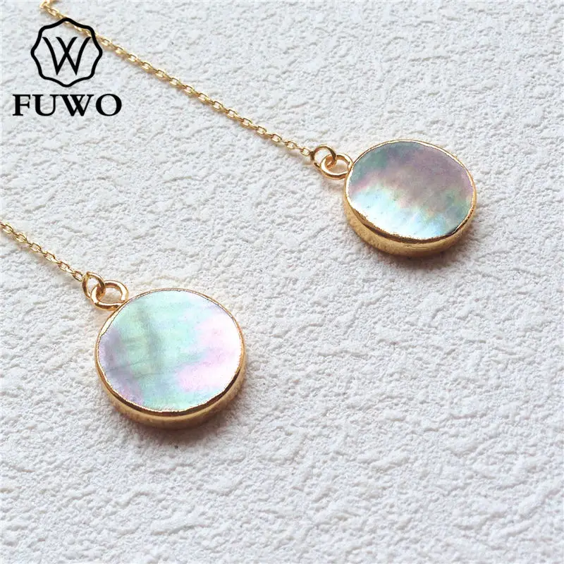 FUWO Natural Black Freshwater Pearls Threader Earrings With Gold Brass Plated Fashion Round Sea Jewelry For Women ER510