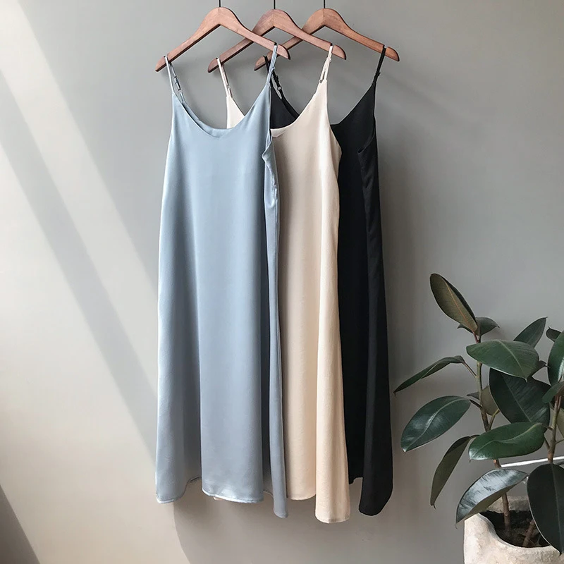 

KISBINI Summer Elegant 2019 Women Tank Dress Clothes V-Neck Stain Silk Solid Evening Party Sexy Toddler Girl Beach Dresses