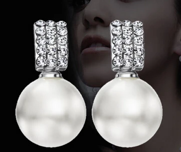 

hot sell new - free shipping 1379 Crystal Pearl Platinum Plated Fashion Earring Jewelry