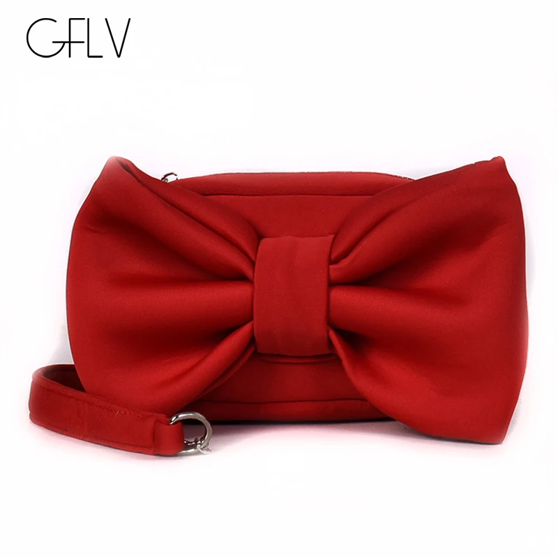 

GFLV Brand INS Hot Sweet Small Handbag Women Big Bow Design Zipper Shoulder Bags Special Material Crossbody Bags With Chains