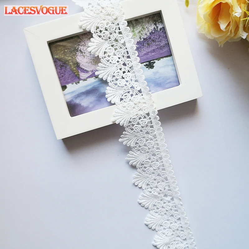 

19yards Milk white Water soluble lace ribbon embroidered Cotton Lace trims Patchwork lace material Lace supplier LAVO407