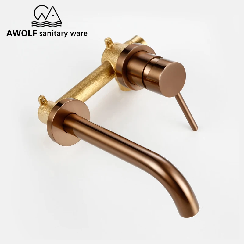 Günstig Wand Montiert Auslauf Becken Wasserhahn Solide Messing Gebürstet Rose Gold Bad Badewanne Dusche Mischbatterie Für Lavatary Waschbecken ML8033