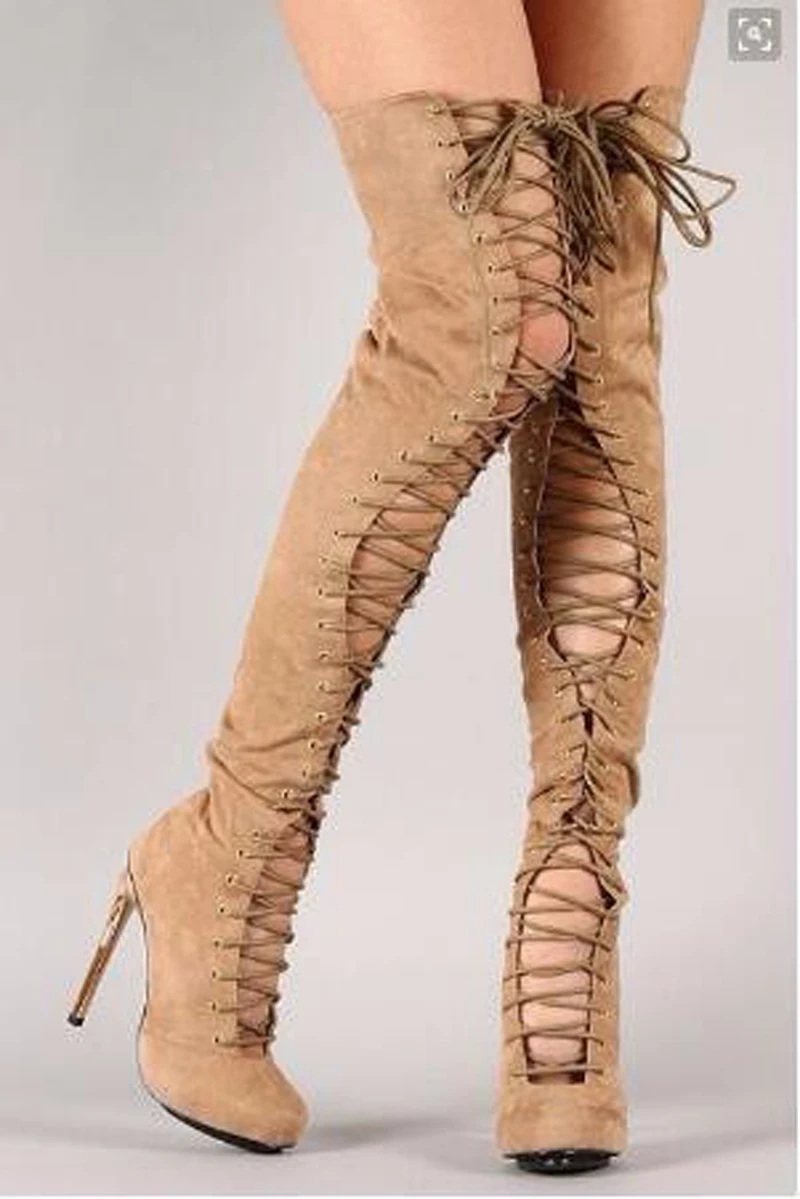 Rond En Stiletto up Picture Bottes Gladiateurs circuit Bout as Coupe Haut Cours Vente Femmes Picture Longues Chaude Cuir Genou As De Talon Suédé Lace SCtq8xIn6