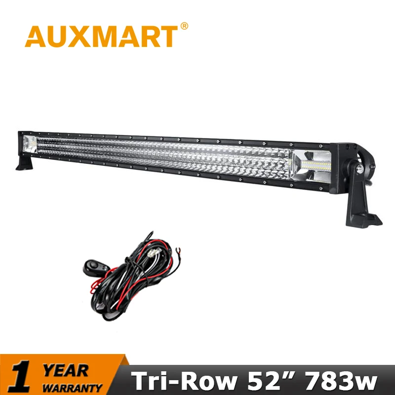 Auxmart 52 Inch LED Light Bar 783W CREE Chips Tri-Row Offroad Light Bar for Pickup Truck SUV Trailer 4X4 4WD Tractor Wagon