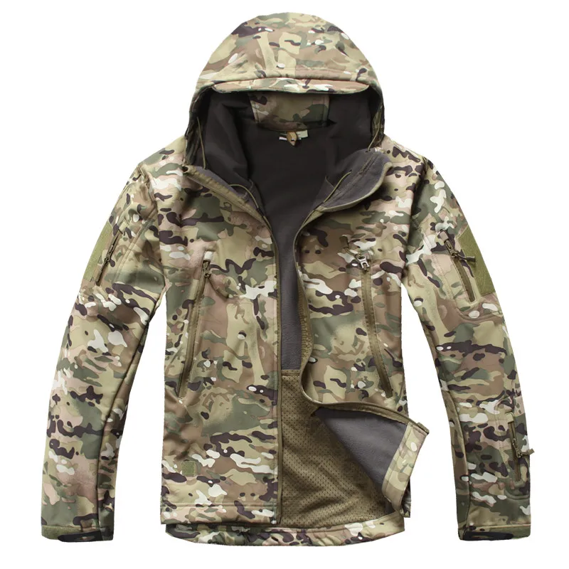Мужская куртка-бомбер из мягкой кожи акулы TAD, военная тактическая куртка, водонепроницаемая ветрозащитная камуфляжная армейская одежда для охоты - Цвет: CP