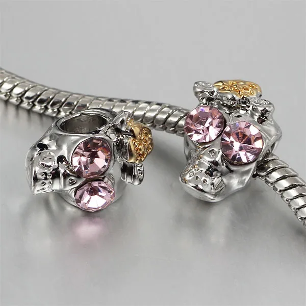 

free shipping 1pc and gold the skull big hole Bead Fits European Pandora Charm Bracelets & Necklaces A026