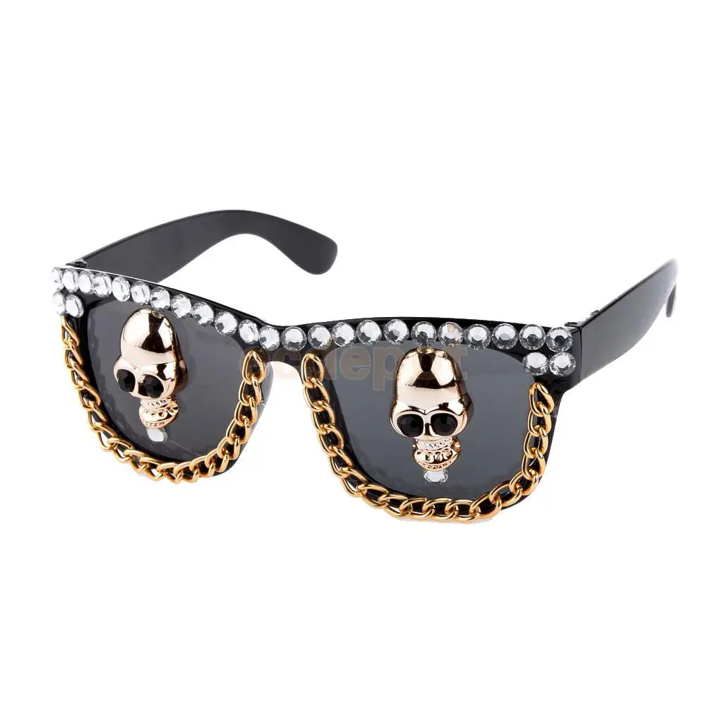 

Punk Style Fashion Glasses Fancy Dress Costume Party Crystal Chain Skull Bone Skeleton Sunglasses Gift