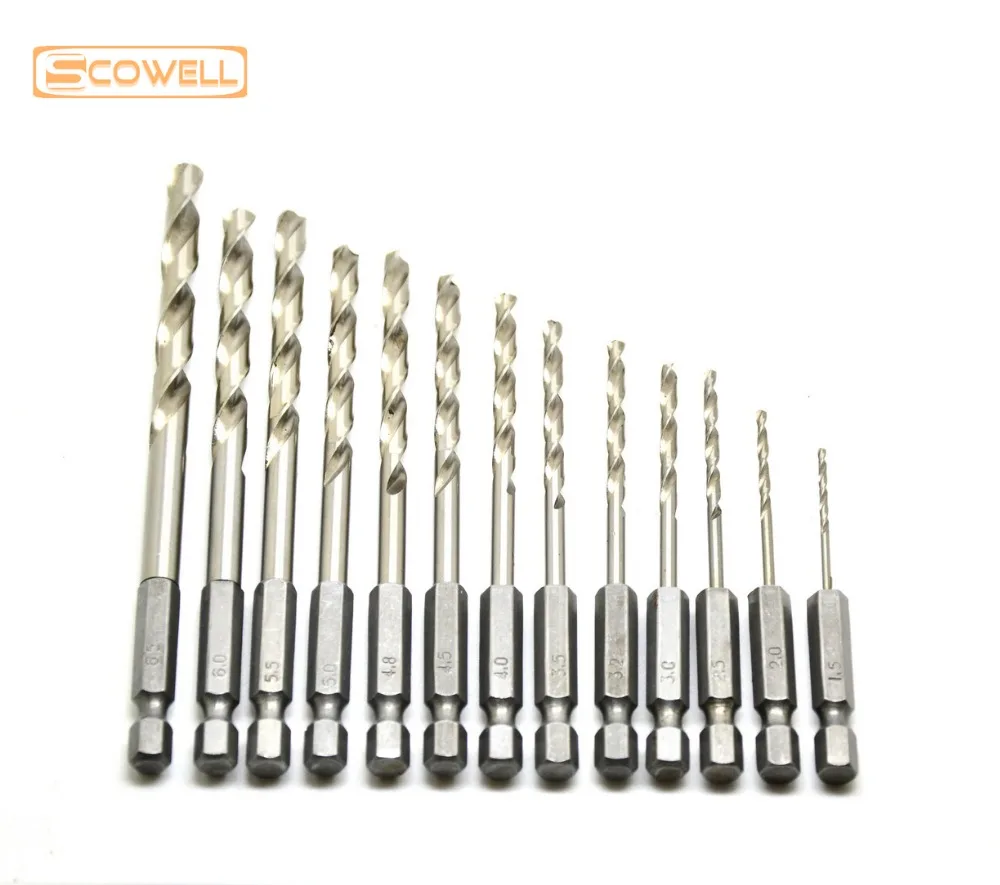 Professional Power Tools13pc Hex Shank High Speed Steel Quick Change Titanium Drill Bits Set Tool 1.5-6.5mm Countersink Professional Power Tools13pc Hex Shank High Speed Steel Quick Change Titanium Drill Bits Set Tool 1.5-6.5mm Countersink