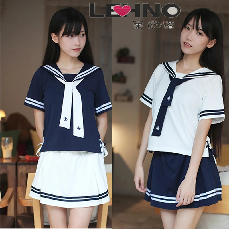 

LEHNO Navy Sailor Suit School Uniform Student Pack Graduation Class Service College Wind Short Skirt Set