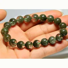 Натуральный Высокое качество Ясно Подлинная Рог изобилия зеленый Phantom кварц для мужчин стрейч браслет Круглый Большой бусины 10 мм