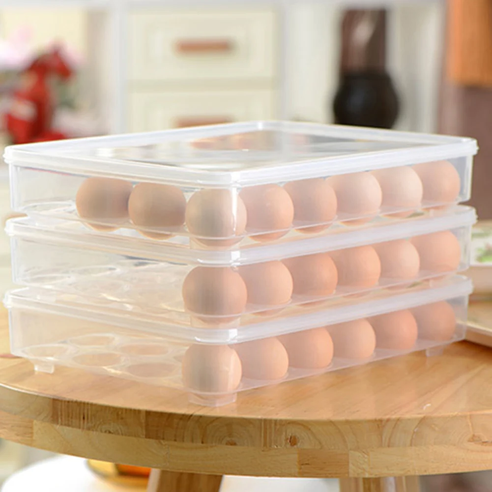 Durable Transparent Plastic 24 Grids Home Kitchen Refrigerator Egg Storage Box Container Holder Shelf Case with cover