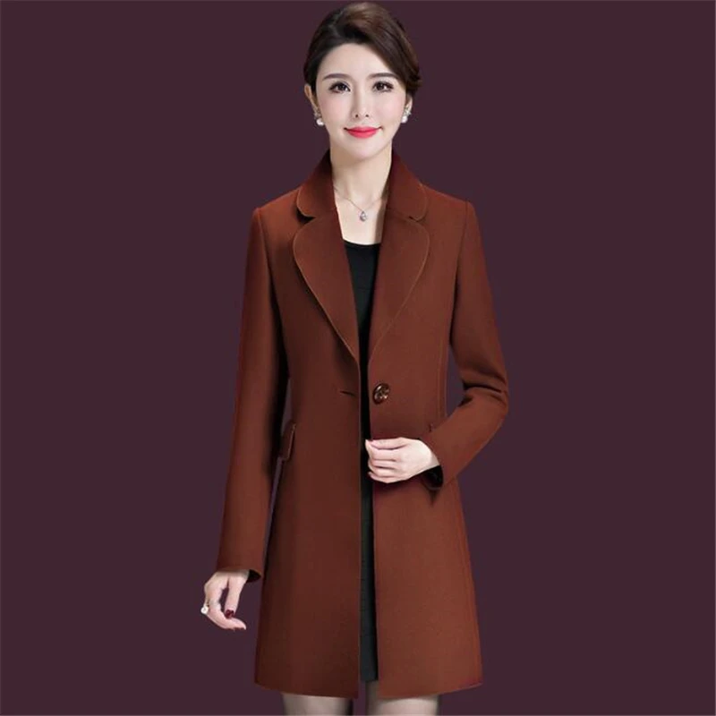 Wool Blends Coat Lady Version Large Sized Women Fitted Out Slim Long Sleeved Medium Length Woolen Jacket Solid Color Women Dress Wool Blends Coat Lady Version Large Sized Women Fitted Out Slim Long Sleeved Medium Length Woolen Jacket Solid Color Women Dress
