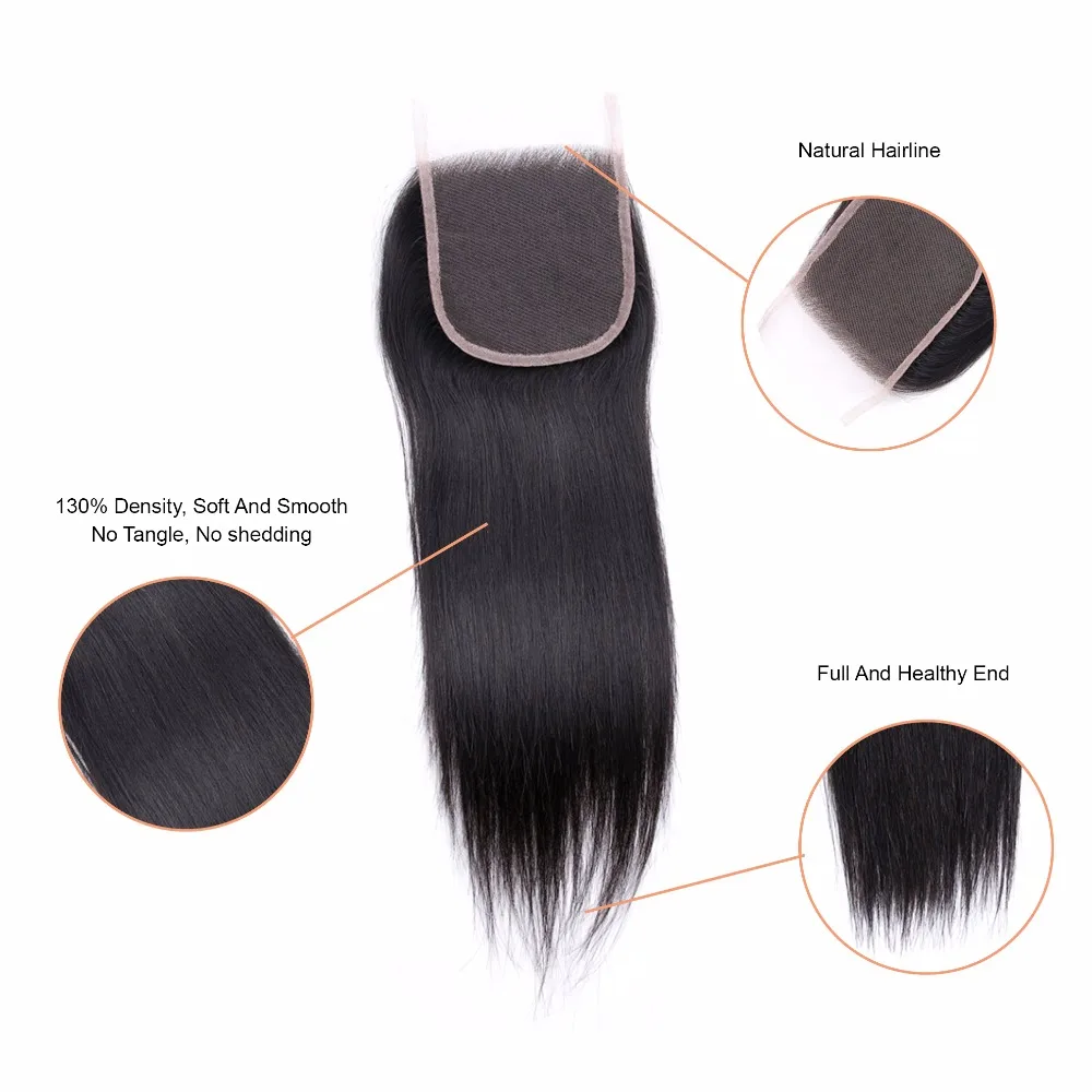 JSDshine бразильский прямые 4x4 швейцарская шнуровка 100% Remy человеческие волосы натуральный цвет Бесплатная/средний/три части