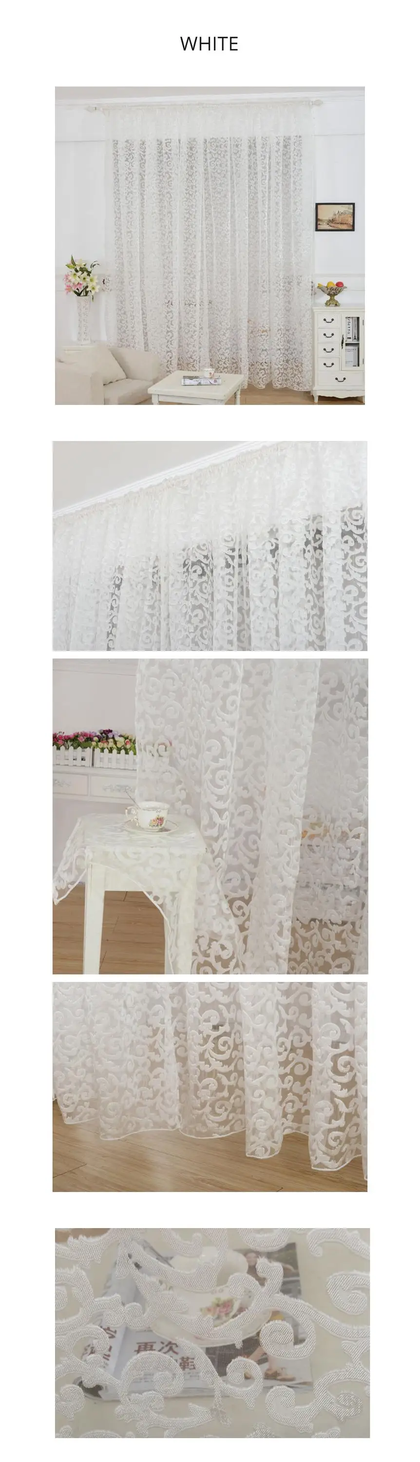 LOZUJOJU Ready made floral curtains for living room elegant panel drops for living room hot sale white beige color tape fabric2
