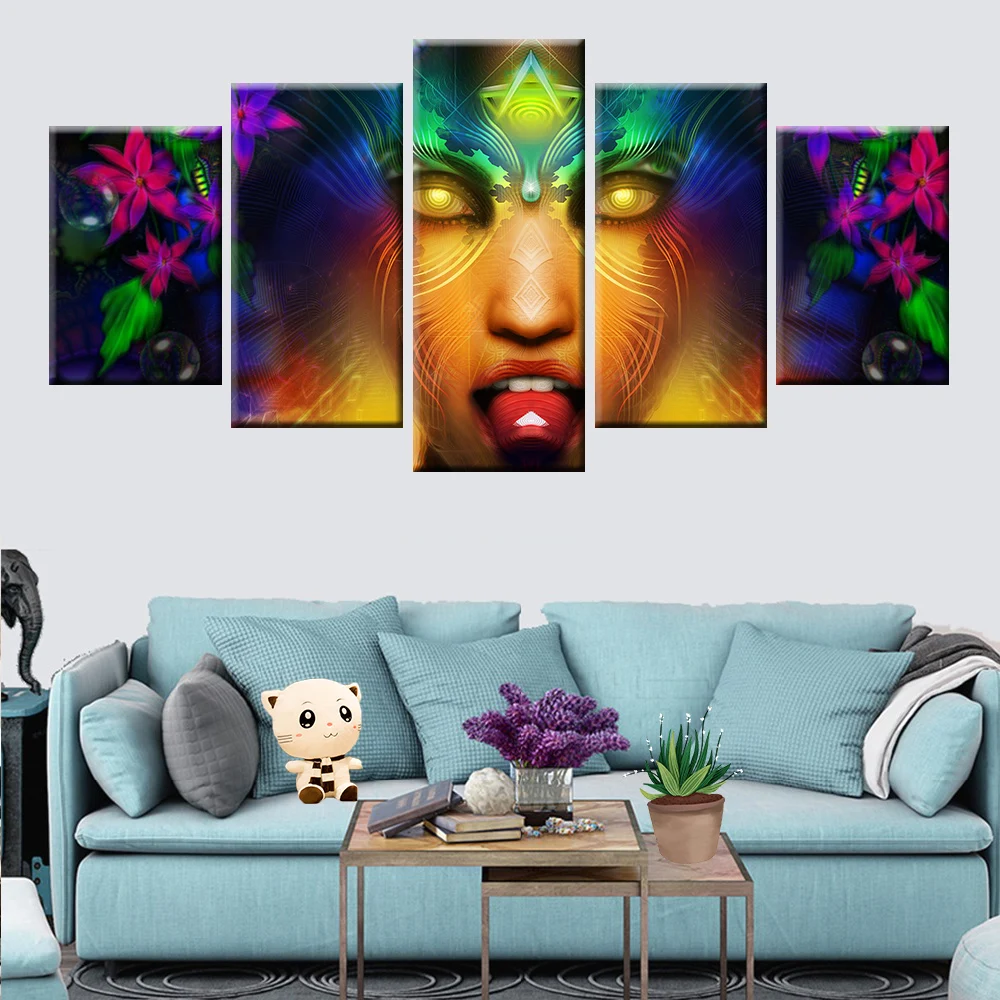 

5 panel modular wall art HD print color religious symbol poster canvas painting for home decoration mural