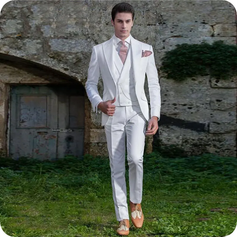 Limited Chance of  Vintage White Men's Classic Suits Groom Wedding Tuxedo Slim Fit Terno Masculino Morning Party Man B