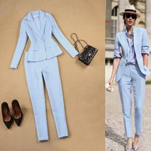 Blue two piece fashion summer dress 2018 backless slim suit jackets women Tuxedos Suits for wedding outfit