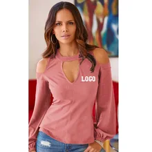 Женская Сексуальная футболка с глубоким v-образным вырезом и длинным рукавом, Женская Осенняя футболка с логотипом на заказ, фото текст, футболки на заказ, топы, футболки