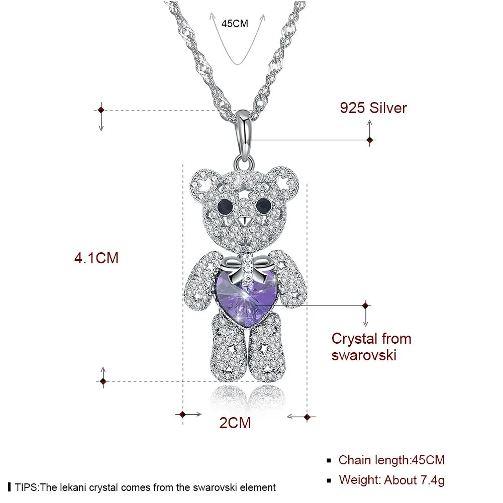 Ожерелье LEKANI Lucky Bear из стерлингового серебра, ожерелье с кристаллами Swarovski, подвеска в виде животного для женщин, ювелирное изделие, роскошный подарок, новинка
