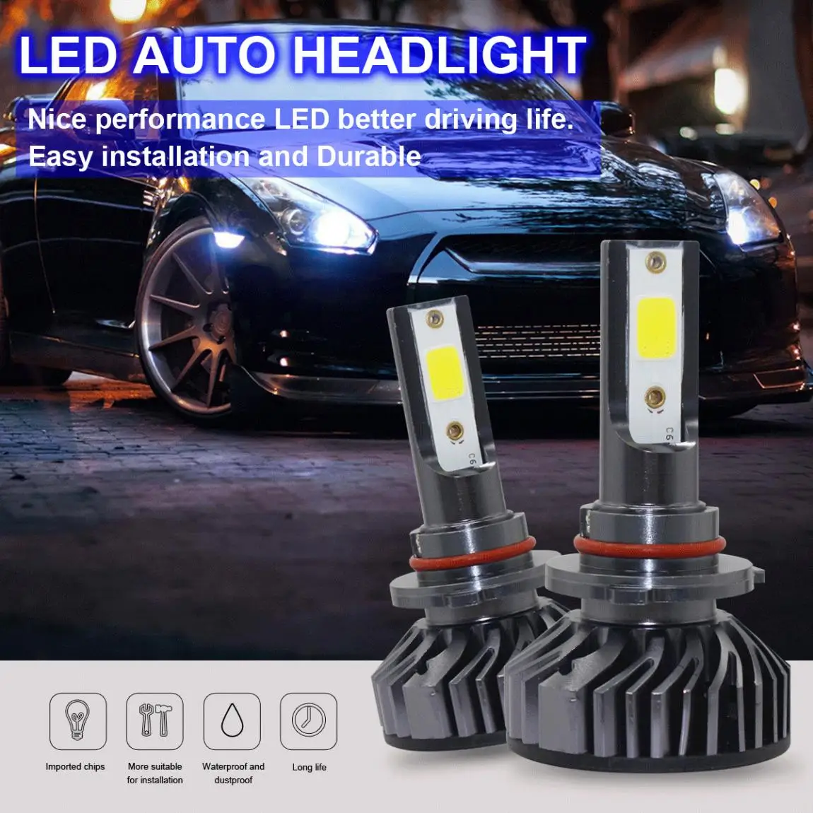 

2pcs 9005 HB3 EV8 60W 8000LM 6500K DOB LED Auto Car Headlight Kit Automobile Fog Lamp DOB Hi or Lo Light Bulbs for Cars Vehicle