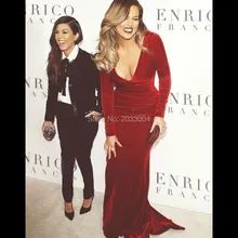 Mermaid Burgund Samt Mit Langen Ärmeln Kim Kardashian Roter Teppich Promi Abendkleider