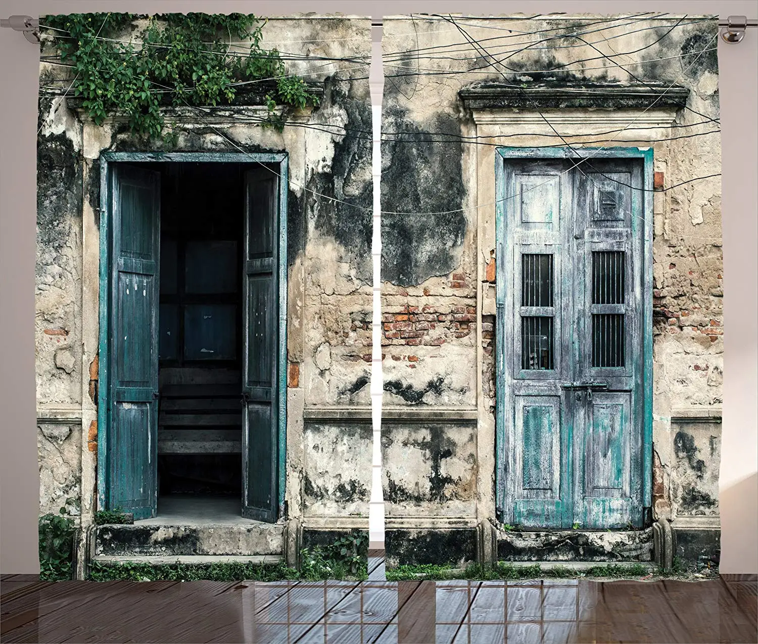 

Rustic Curtains Doors of Old Rock House with French Frame Details in Countryside European Window Drapes for Living Room Bedroom
