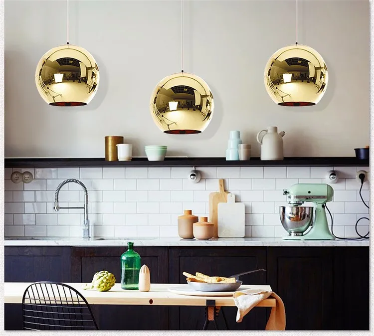 Современный Стеклянный Медный Подвесной светильник с шаровым абажуром, подвесной светильник для кухни, подвесной светильник, светодиодный потолочный светильник