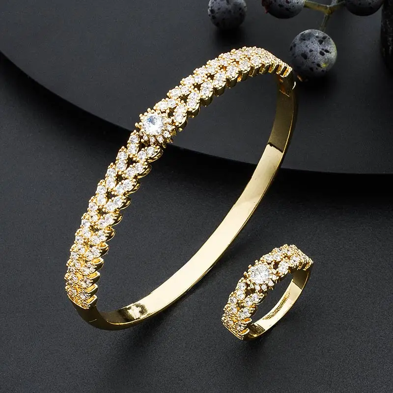 ModemAngel роскошный модный супер блестящий пшеничный AAA кубический цирконий женский браслет с багетками браслет и кольцо набор