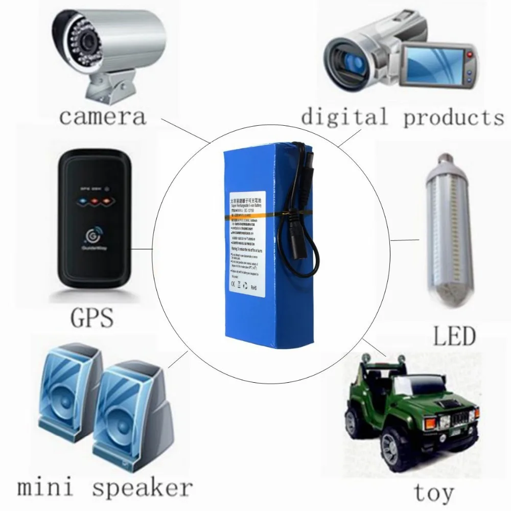 GTF DC 12V 20000mAh Li-ion Super DC 12V Rechargeable Battery Pack + AC Charger US/EU/AU/UK Plug