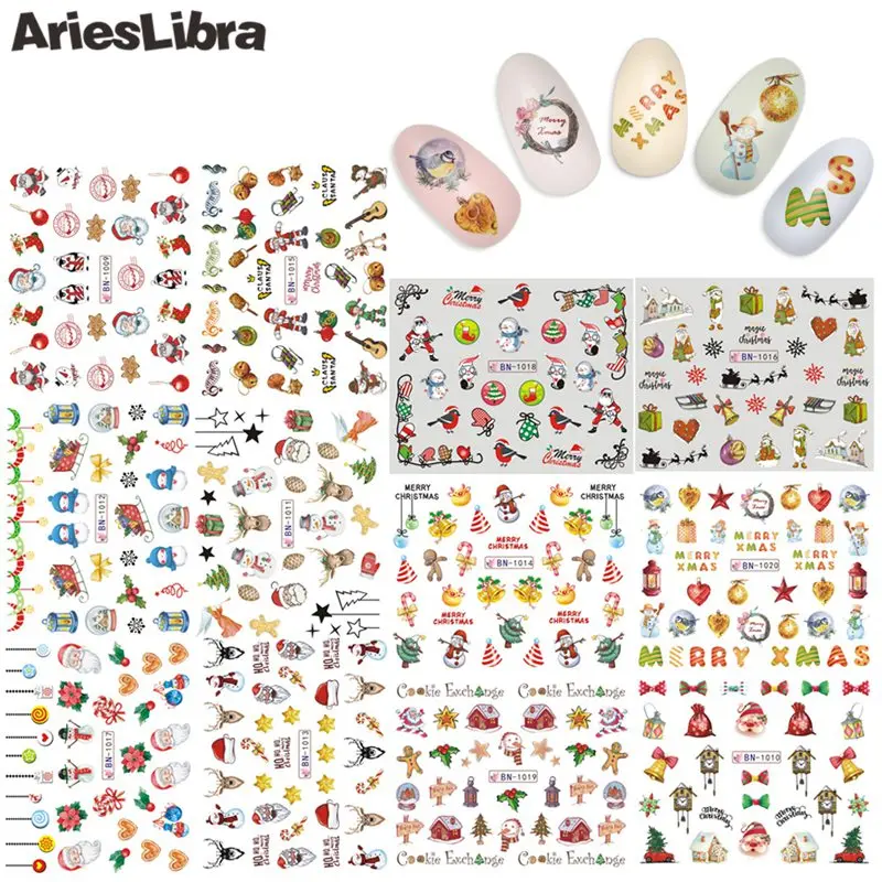 Наклейки для ногтей AriesLibra наклейки Рождественская серия переводные Мультяшные