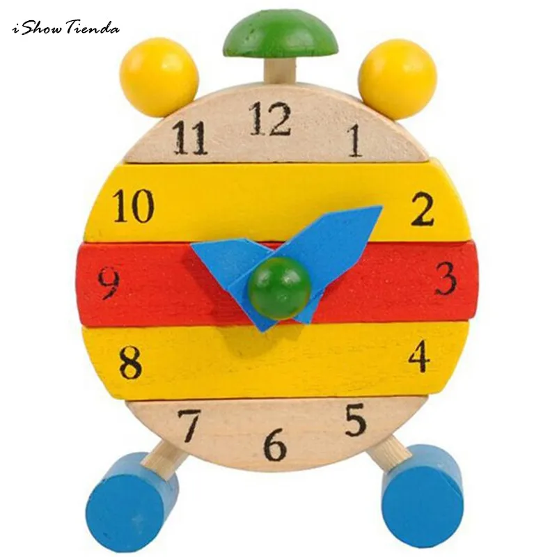 

1PC 3.6*8.5*12cm Hand Made Wooden Clock Toys for Kids Learn Time Clock Educational Toys New Wooden Clock Toys for Kids Learn
