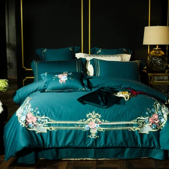 

Green Pink Blue Luxury Royal Embroidery 60S Egyptian cotton Bedding Set Queen King Duvet Cover Bed sheet/Linen Pillowcase 4/7pcs