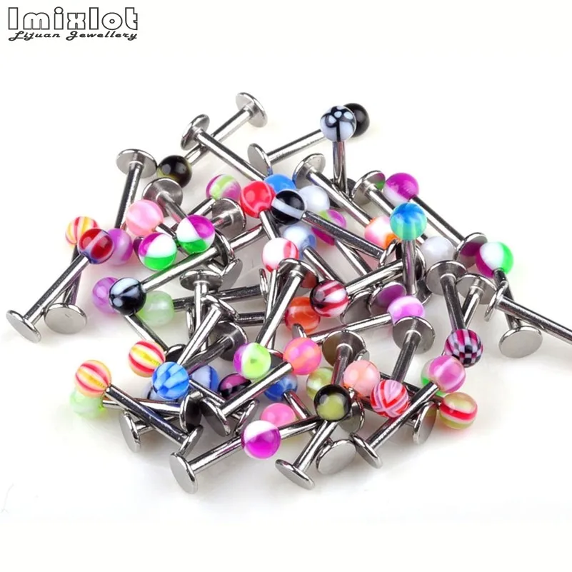 

50Pcs Stainless Steel Resin Tongue Pierced Nipple Ring Barbell Body Piercing Jewelry Percing Tongue Ring Studs Barbell Bars Ring