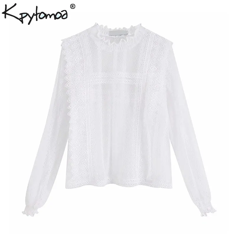 

Vintage Sexy Hollow Out See Through Tops Women Blouses 2019 Fashion Long Sleeve Ruffles Stylish Shirts Casual Blusas Mujer