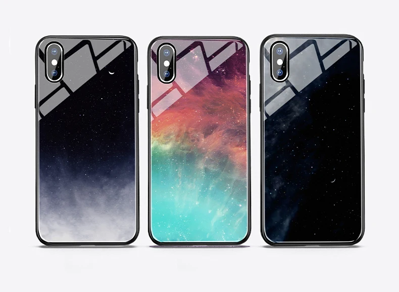SoCouple Glass Phone Case For iphone X Xs 7 8 6 6s plus Star Space Case For iphone Xs max XR Luxury Mirror Case Back Cover Coque (9)