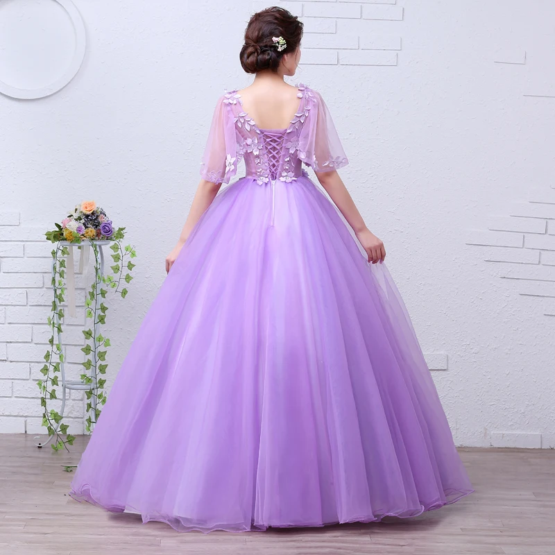 Velnosa/фиолетовое платье принцессы из органзы; Новинка; летнее свадебное платье для девочек; коллекция года; рукав до локтя; свадебное сексуальное платье на шнуровке; Vestidos De Novia