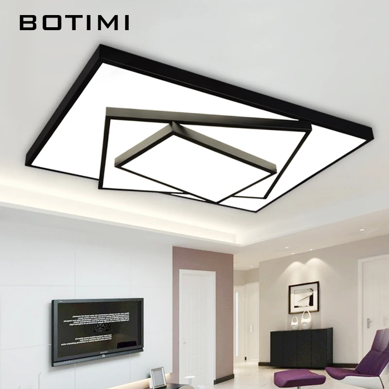 

BOTIMI Square Rectangal LED Ceiling Light Metal Black Lights lamparas de techo Creative Iron Lamp For Living Room Kicthen Dining