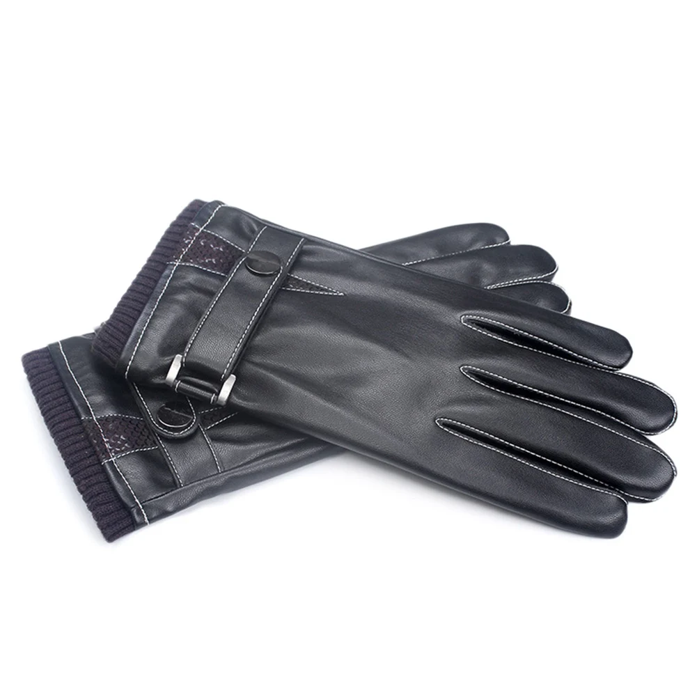 Перчатки из искусственной кожи с сенсорным экраном ветрозащитные перчатки для вождения черные теплые зимние перчатки KS - Цвет: C