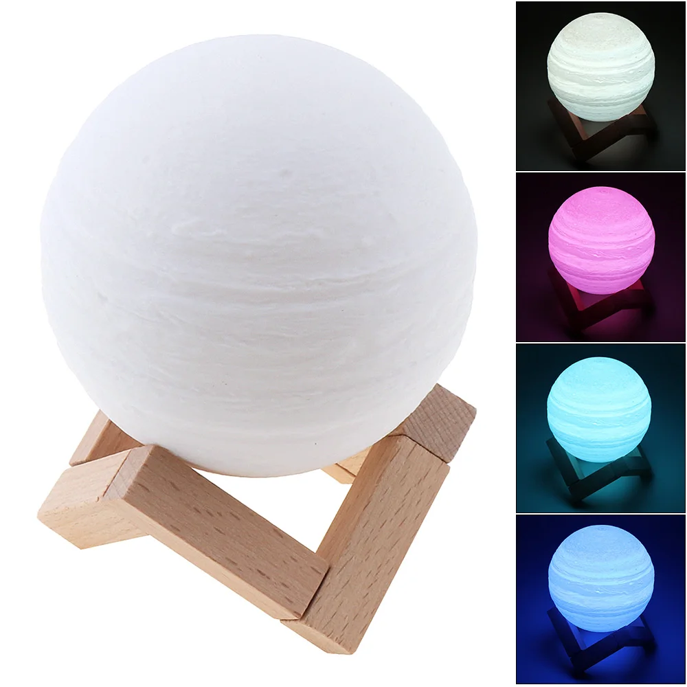 buy Rechargeable 3D Print Jupiter Lamp LED Night Light with 7 Colors Change Pat Switch for Bedroom Bookcase Home Decor Creative Gift