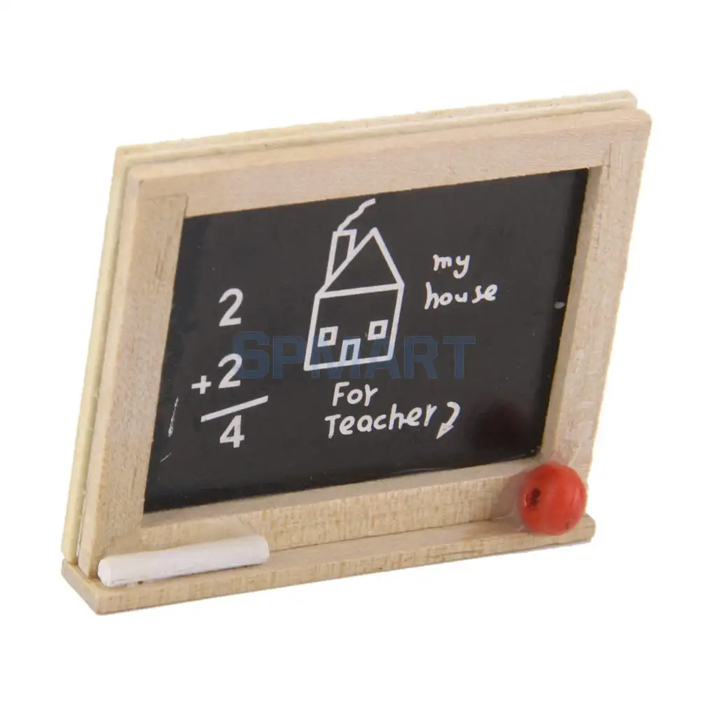 MagiDeal Vintage Wooden 1/12 Dollhouse Miniature Chalkboard Blackboard Set w/Chalk Red Eraser for Dolls Acc Children Kids Toys