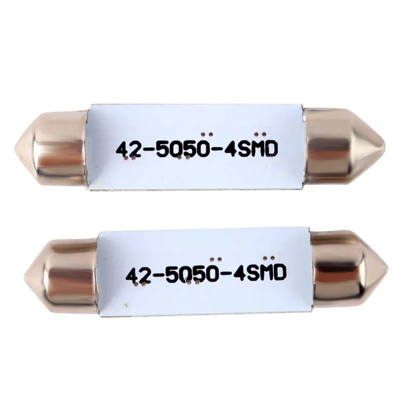 

High Quality Practical 2Pcs/Lot 42MM 4 SMD 5050 2W Light Bulb Vanity Mirror Lights Sun Visor Fuse Light White 12V #55332