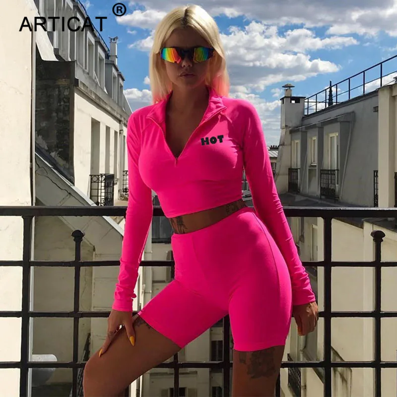 

Articat Two Piece Set Zipper Sexy Bodycon Jumpsuit Women Letters Print Crop Top 2018 Autumn Winter Casual Club Bodysuit Playsuit