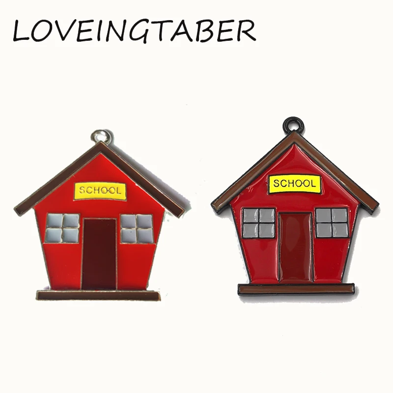 

( Choose Color First ) Newest 42mm*42mm 10pcs /lot Full Enamel School House Pendant For Fashion Kids Back School