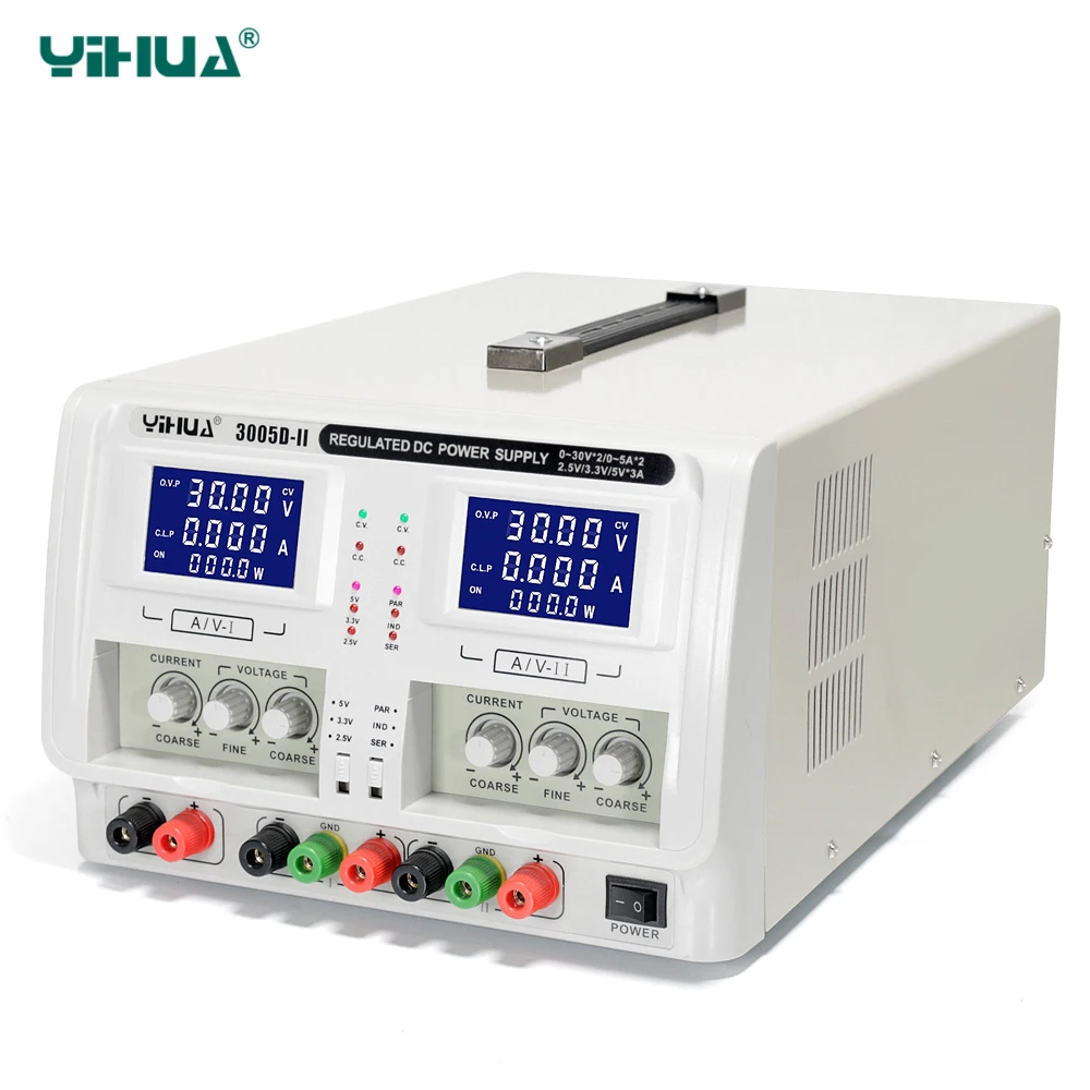 YIHUA 3005D-II Регулируемый лабораторный источник питания постоянного тока двухканальный тройной выход 30 в 5A регуляторы напряжения Регулируемый источник питания
