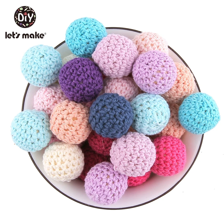 Lets Make 20Pc 16Mm 크로셰 뜨개질 구슬 나무 Teether  Diy 작은 막대 나무 구슬 유모차 게임 면화 로프  Teether 장난감