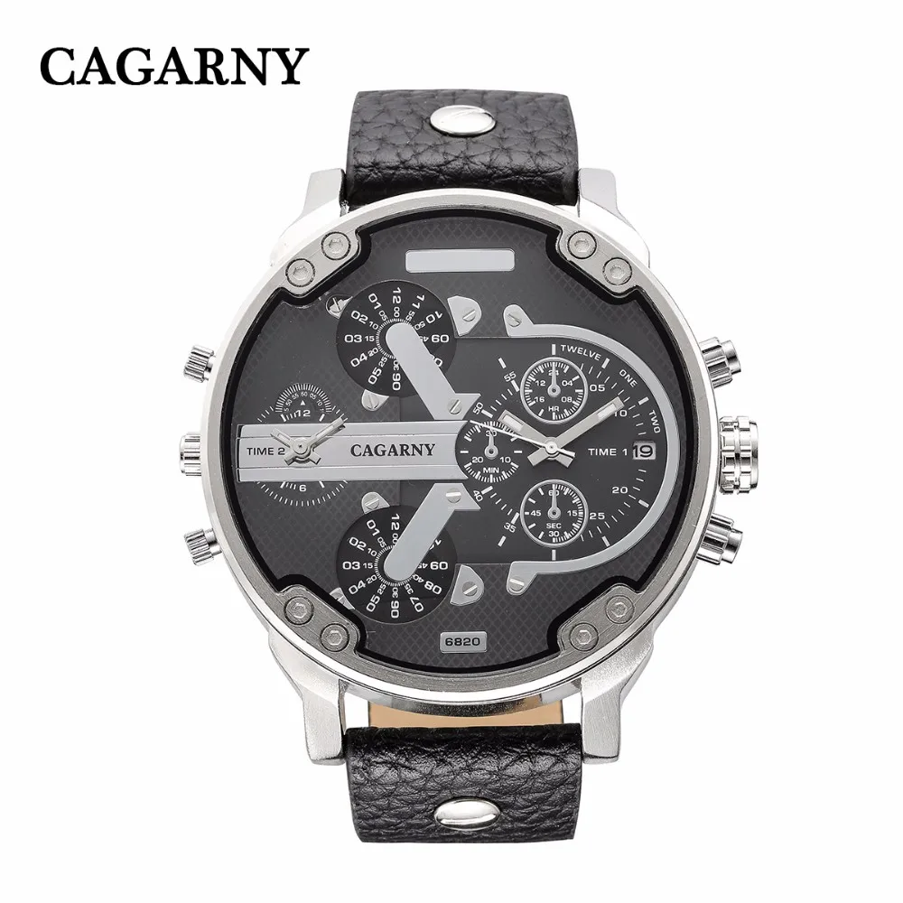 Reloj Hombre Роскошные Брендовые мужские часы CAGARNY с кожаным ремешком кварцевые часы военные спортивные мужские часы Relogio Masculino - Цвет: black silver