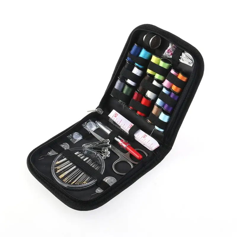 

58pcs Travel Sewing Kit Needles Thread Scissors Set with Blue Zipper Bag Home Travel Campers Emergency Premium Gift (Black)