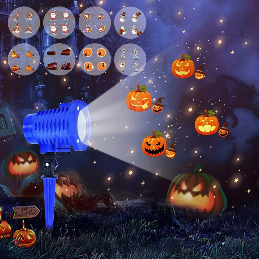 8 сменных слайды рождественские анимационные лазерный проектор света P65 Водонепроницаемый пейзаж проектор Ночник для Хэллоуина Вечерние